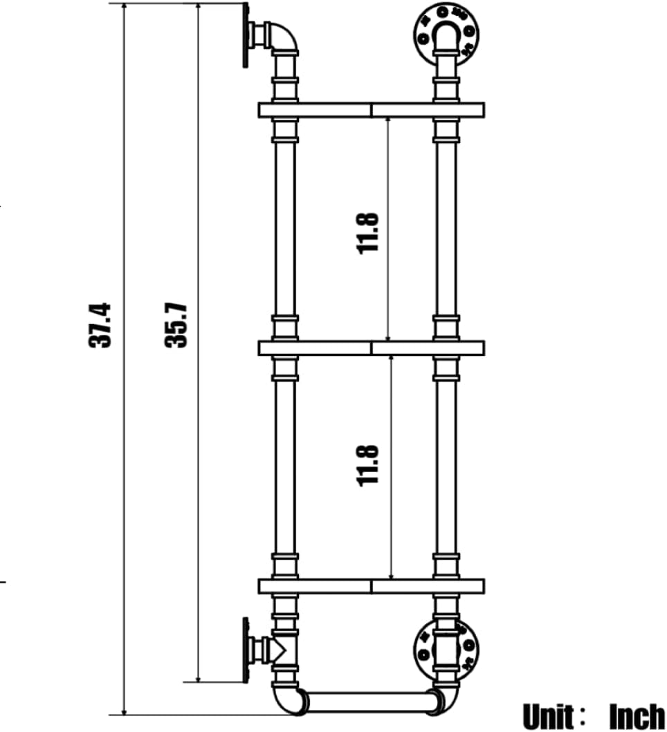 Pipe Corner Shelf (Three Tiers, Solid Wood & Metal) – With Towel Bar, Wall-Mounted - Image 2