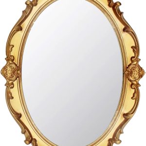 14.5 x 10 inchs Small Oval Antique Decorative Wall Mirror Vintage Hanging Mirror (Gold)