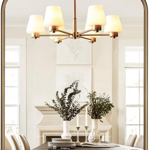 Arched Antique Wall Mirror, 30"x40" Vintage Gold Bathroom Vanity Mirror, Ornate Arch Bronze Mirror for Over Sink/Fireplace/Entryway