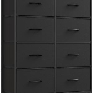 Dresser for Bedroom, Chest of Drawers, Steel, MDF, 8 Non-Woven Fabric Drawers, Storage Organizer Unit, Closet, Entryway, Ink Black and Ebony Black